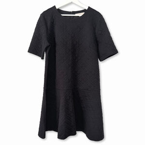 Ann Taylor LOFT New Black Quilted Drop Waist Skater Dress Size Large Minimalist